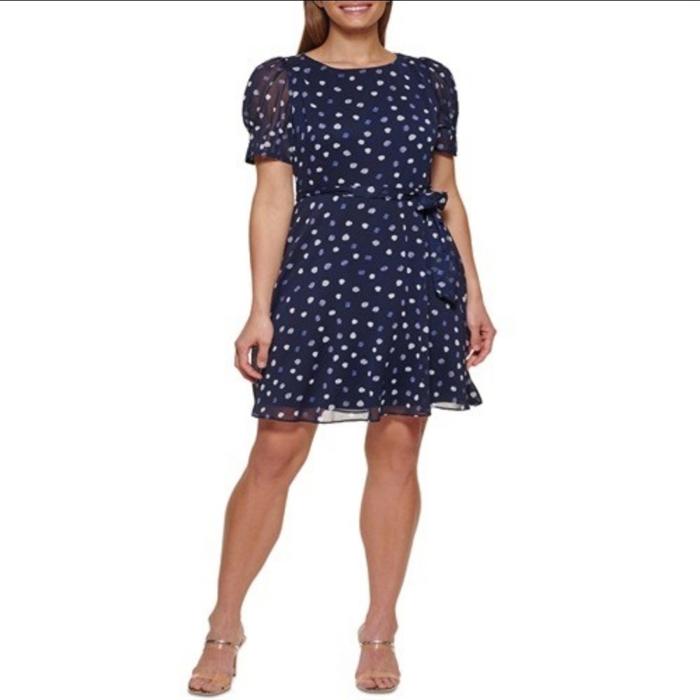 Dkny Navy Polka Dot Dress